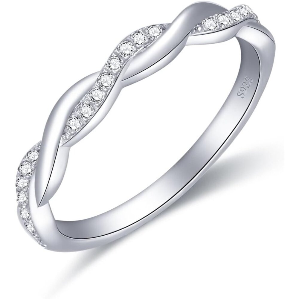 Women's B-0.18Carat-Twisted Eternity Ring Sterling Silver 18K White Gold Plated